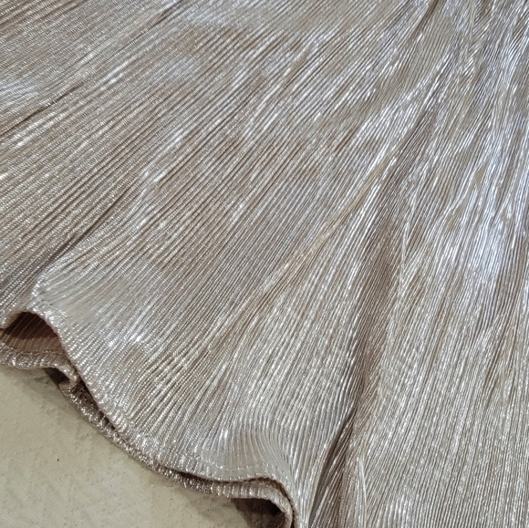 Leota Elegant Champagne Shimmer Skirt Size Medium Midi Micro Pleats Flowy - Picture 3 of 14